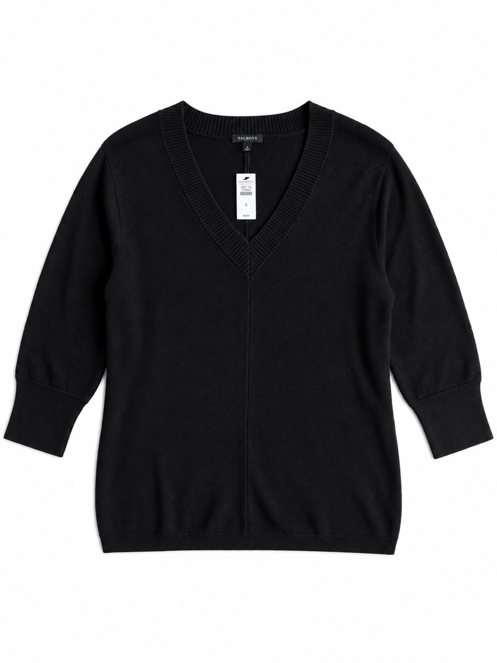 Talbots Chevron Stitch V-Neck Sweater Black Size Small